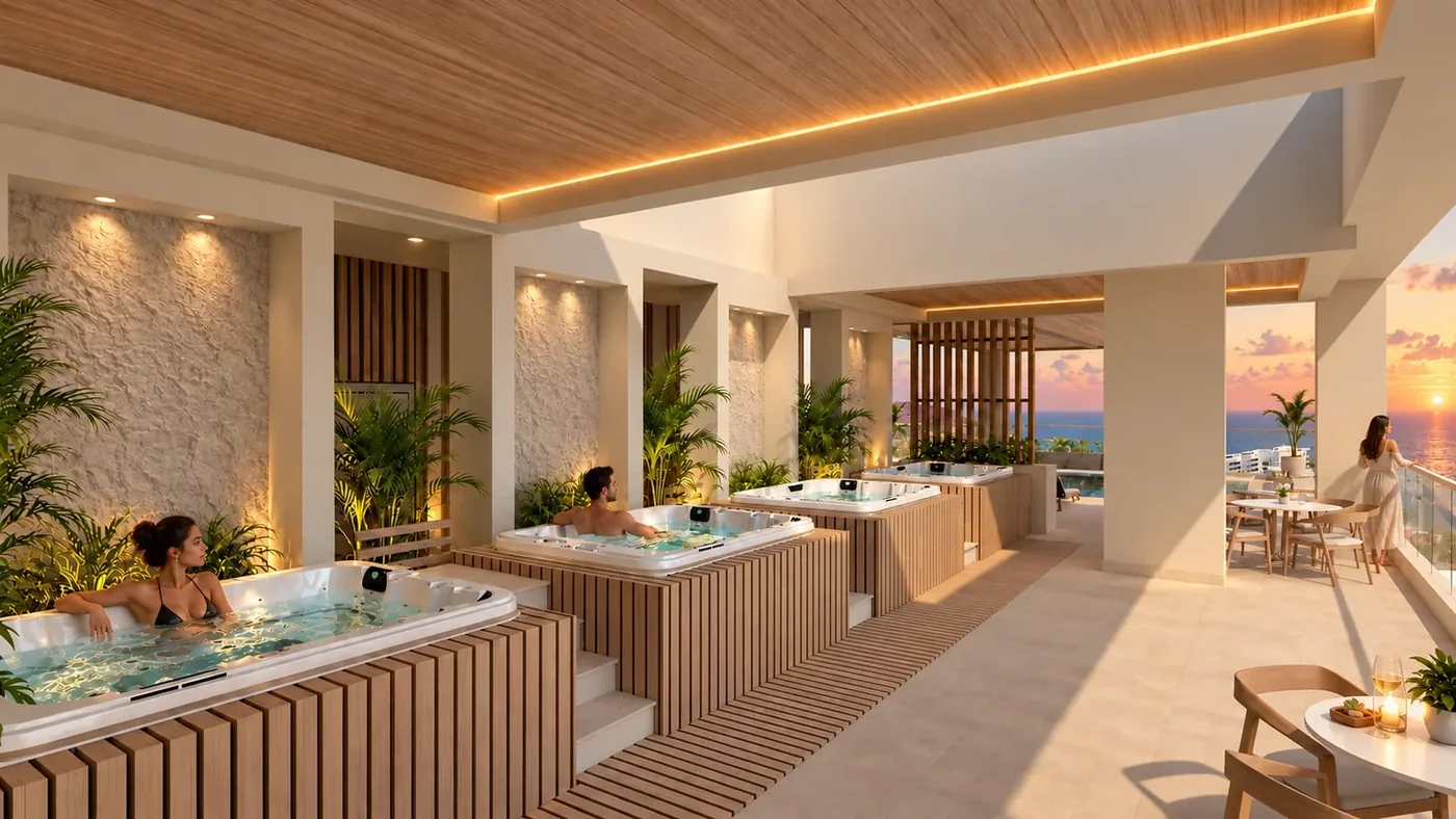 Jacuzzis con vista al mar en el rooftop de Verona Beach
