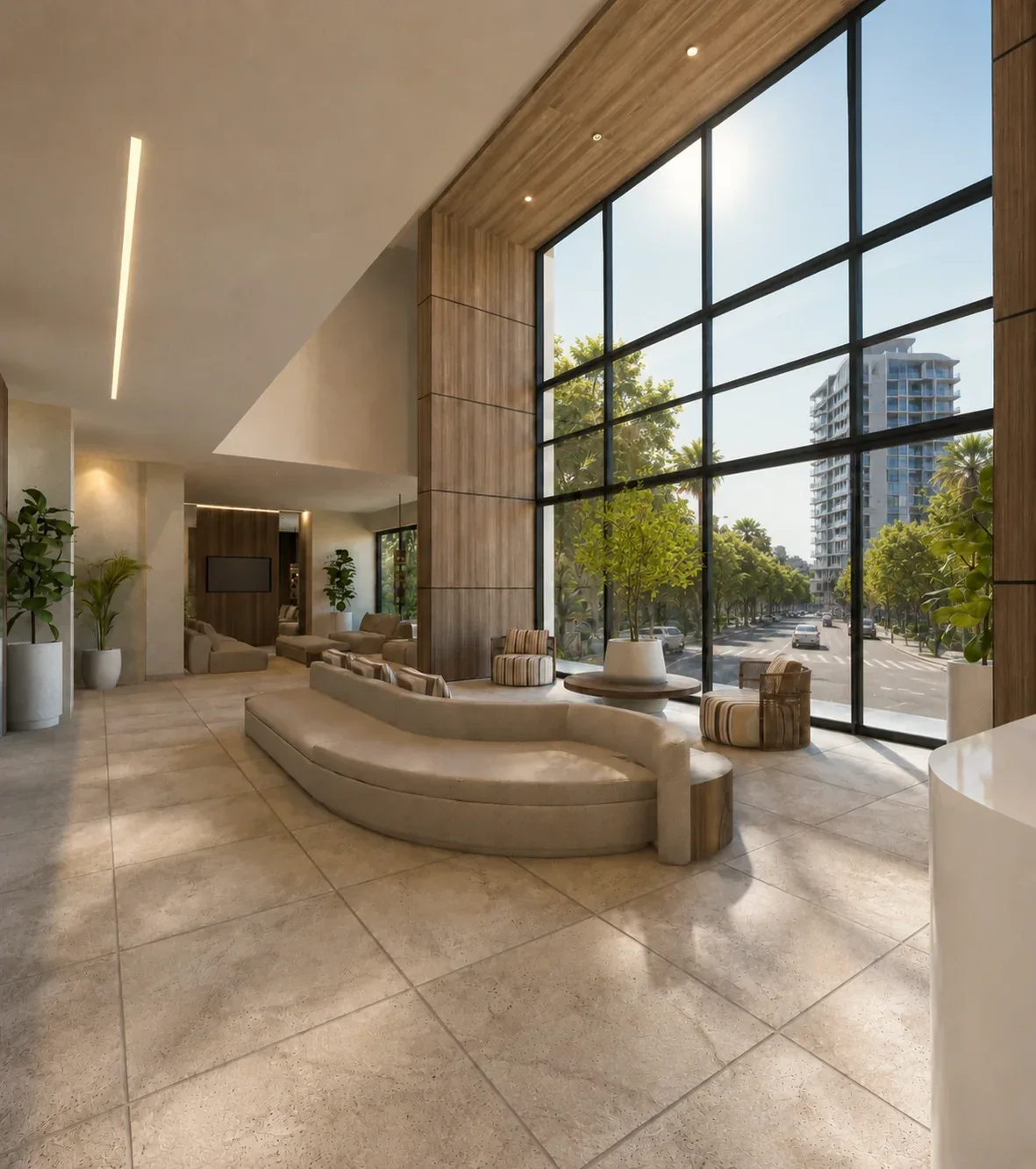 Double-height lobby at Verona Beach